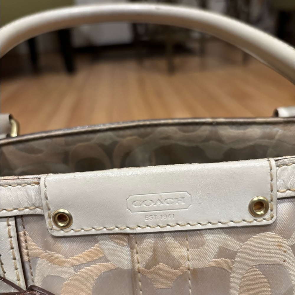 Coach Cream and White Signature Satchel - Picture 2 of 7